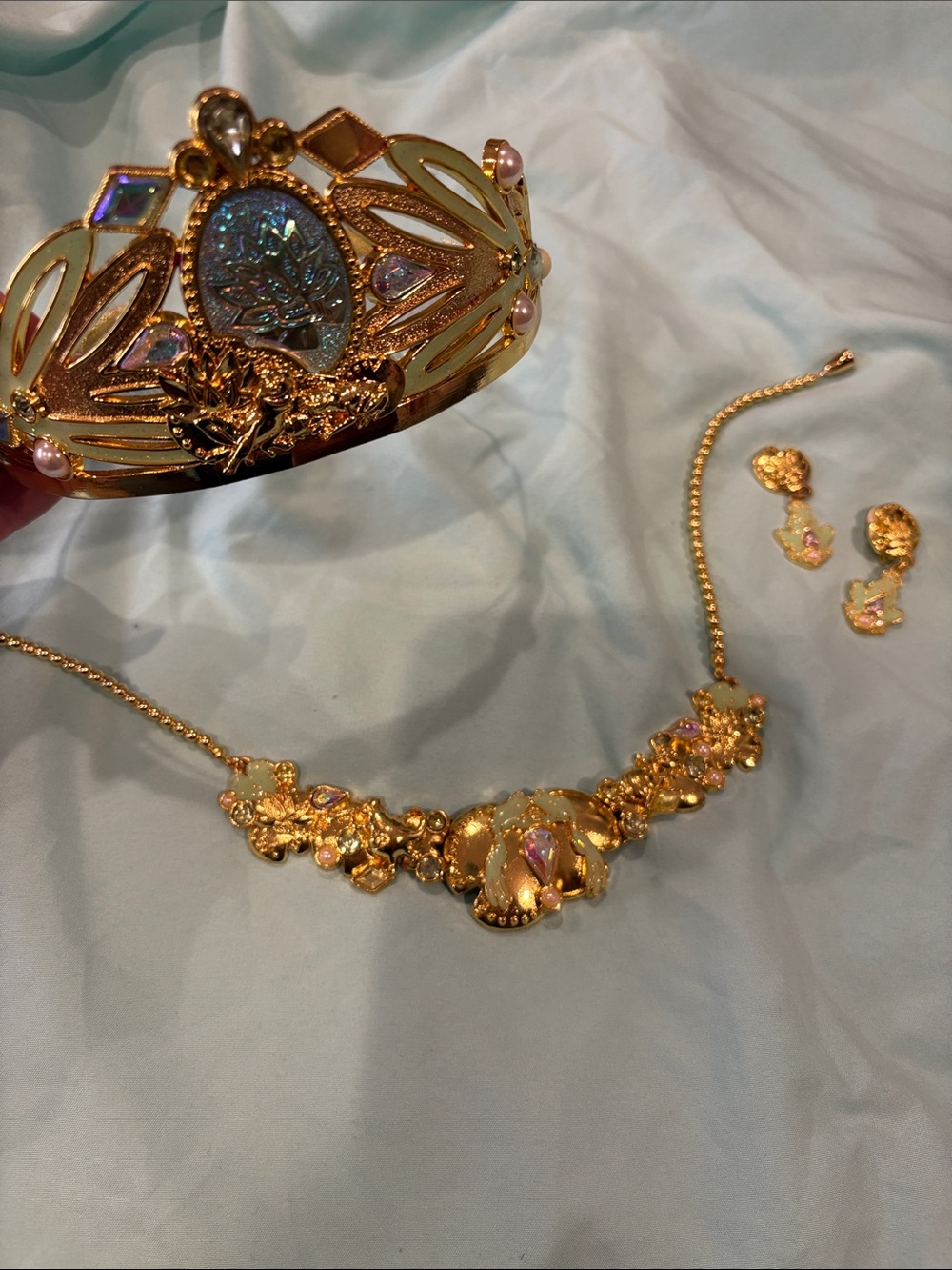 Gold Tone Floral Crystal Tiara & Necklace Set - Disney Tiana
